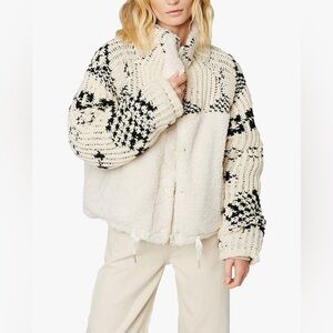 Blank NYC Cream and Black Teddy Apres Ski Sherpa Knit Jacket